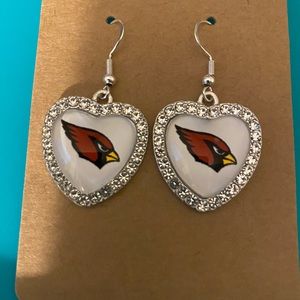 Arizona cardinals white background crystal heart shaped silver tone earrings